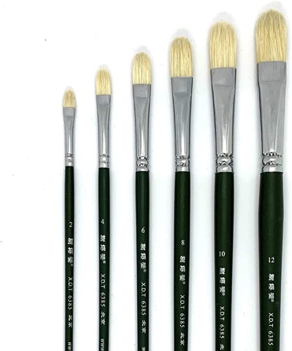 6 Piece Filbert Style Paint Brush Set, Pure Bristle #2-12