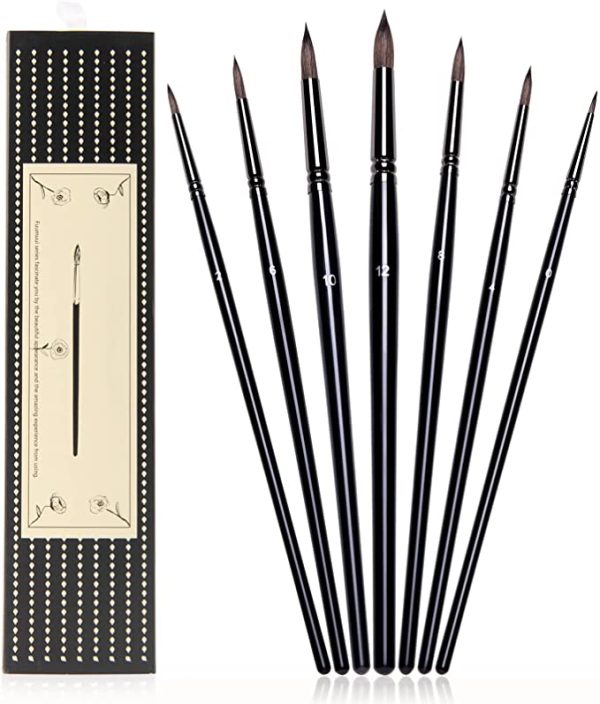 Black Squirrel Hair Watercolor Paintbrush Set - 7 Pcs