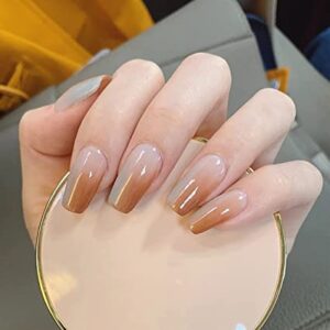 Ombre Glue-On Coffin False Nails Orange Blue Women/Girls