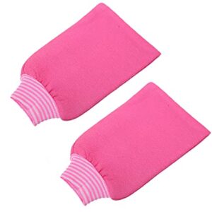 LISSOMPLUME 2 PACK Exfoliating Body Scrub Bath Towel Mitt | Large Shower Gloves Mitten | Remove Dead Skin | Double Sided Available | Men Women | Rose Red