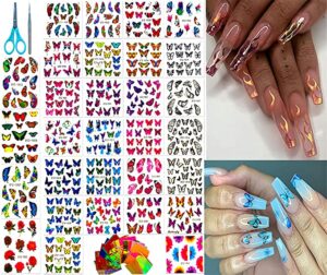 TwinsCorp 46 Sheet Butterfly and Flame Nail Sticker Set for Acrylic Nails with Scissors and Tweezers