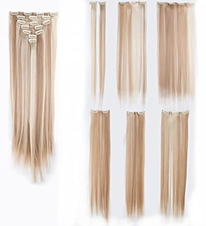 SWACC 22" Synthetic Hair Clip-in Extensions (Dark Honey/Blonde)