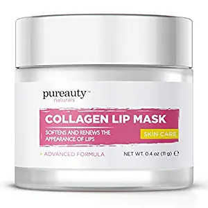 Collagen Lip Mask for Dry Lips - Pureauty Naturals' Collagen Lip Balm to Hydrate & Plump Dry
