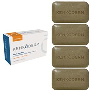 Kenkoderm Psoriasis Dead Sea Mud Soap with Argan Oil & Shea Butter 4.25 oz | 4 Bars | Dermatologist Developed | Fragrance + Color Free