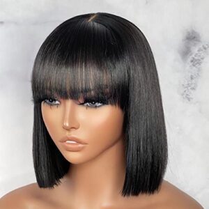Short Black Bob Wig with Bangs, Human Hair, Excellent Condition