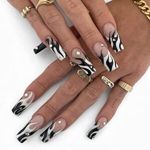 Sparkling Black Acrylic Nails with Rhinestones - Trendy Design