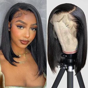 12 inch Straight Bob Human Hair Wig 150% Density Natural Black Color