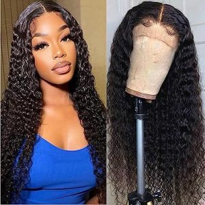 Brazilian Virgin Human Hair Deep Wave Lace Front Wig, 18 Inch