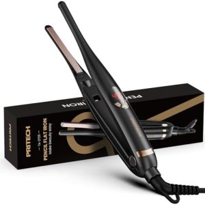 Compact 3/10" Pencil Flat Iron for Short Hair and Bangs with Adjustable Temperature and Auto Shut Off