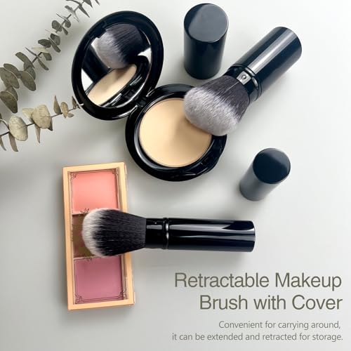 Portable Retractable Kabuki Brush with Angled Blush Application Cover for Easy Makeup Use - Image 2