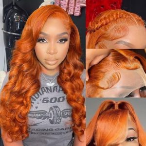 Ginger Orange Body Wave Lace Front Wig 28 Inch Human Hair 13x6 HD Transparent Lace 180% Density Orange Colored Natural Hairline - New Arrival