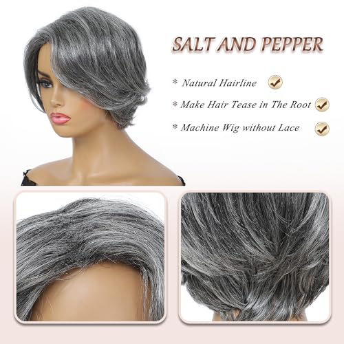 8" HUA Grey Pixie Cut Human Hair Wig for Black Women - Image 5