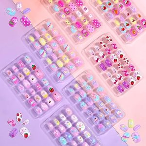 168Pcs Full Cover Short Acrylic Press on Nails Set for Kids and Girls