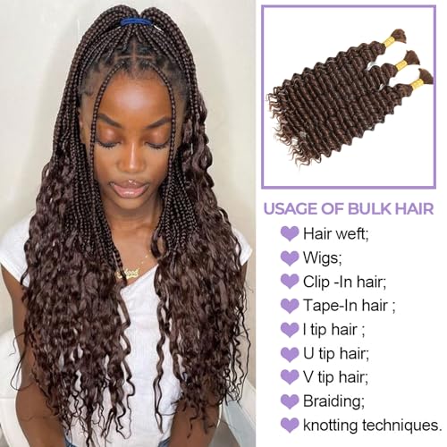 Deep Wave Human Braiding Hair Bulk 100g 18 Inch in Brown Color - Image 8
