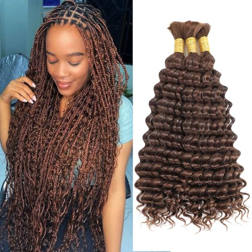 Deep Wave Human Braiding Hair Bulk 100g 18 Inch in Brown Color - Image 2