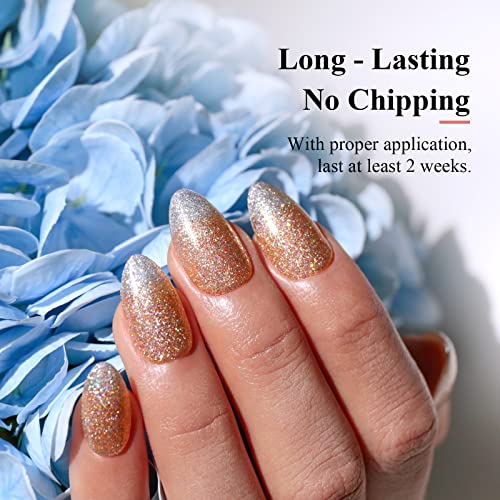 Champagne Gold Glitter Gel Nail Polish 0.5 Fl Oz 3-in-1 Formula for Easy Application - Image 7