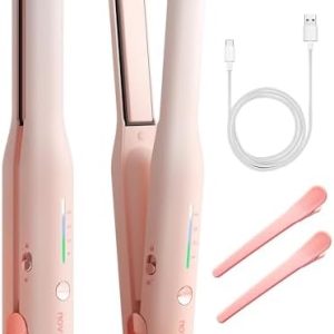 NOVUS Mini Cordless Hair Straightener and Curler, Portable 2-in-1 for Travel Use