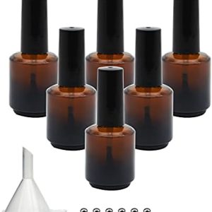6 Pack of 15ML Refillable Amber Nail Polish Bottles with Accessories for Easy Use
