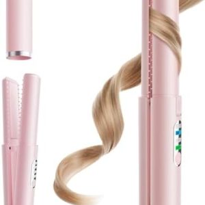 Portable 2-in-1 Cordless Hair Straightener and Curler in Pink for All Hair Types