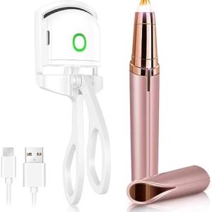 Heated Eyelash Curler and Electric Eyebrow Trimmer Kit for Effortless Beauty Styling