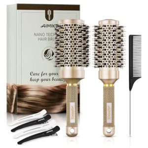 AIMIKE Ceramic Round Barrel Hair Brush Set with Clips for Styling and Volume