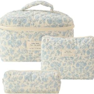 Cessfle Large Floral Travel Cosmetic Bag in Quilted Cotton with Spacious Design