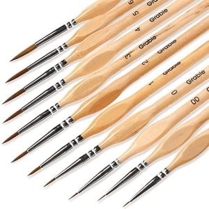 11-Piece Miniature Detail Paint Brush Set, Nylon Hair, Wood Handle