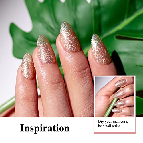 Champagne Gold Glitter Gel Nail Polish 0.5 Fl Oz 3-in-1 Formula for Easy Application - Image 8