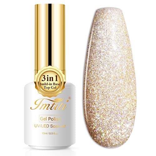 Champagne Gold Glitter Gel Nail Polish 0.5 Fl Oz 3-in-1 Formula for Easy Application