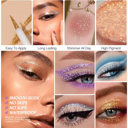 10-Color Liquid Glitter Eyeliner Set, Waterproof and Smudge-Proof for Long-Lasting Wear - Image 4
