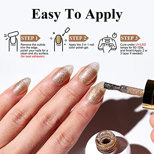 Champagne Gold Glitter Gel Nail Polish 0.5 Fl Oz 3-in-1 Formula for Easy Application - Image 5