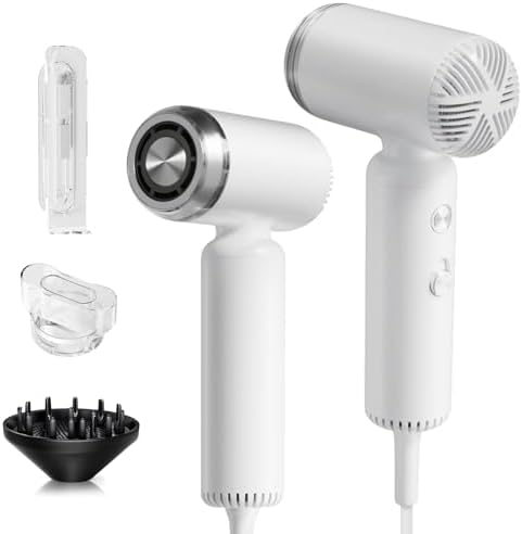 Compact Super Mini Ionic Travel Hair Dryer with Diffuser, Lightweight and Portable Design