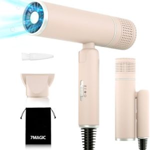 7MAGIC Lightweight Pink Foldable Ionic Hair Dryer with Travel Bag for Easy Storage