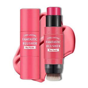 Rose Red Cream Blush Stick with Brush, Waterproof Formula, 0.3oz Capacity