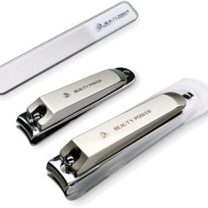 3-in-1 Stainless Steel Nail Clippers Set with Glass File and Satin Bag in White Gold