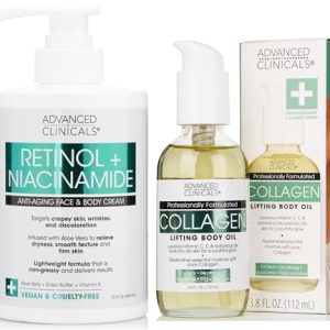 Retinol and Niacinamide Anti-Aging Cream with Collagen Oil Set, 8 oz Capacity