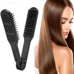 Boar Bristle Double-Sided Hair Brush with Straightening Clamp – Black