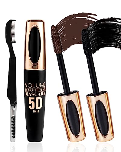 2Pcs Waterproof 5D Silk Fiber Mascara Set for Long-Lasting Eyelash Volume