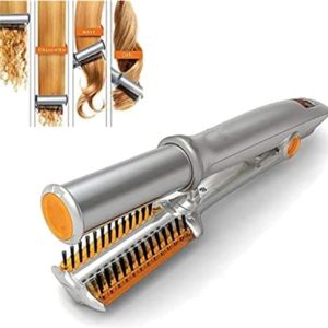 2-in-1 Rotating Hair Curler and Straightener with Adjustable Heat Hot Brush