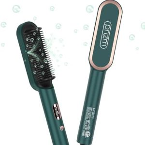 Prizm Hair Straightener Brush, 20s Heat, 4 Temp Settings, Anti-Scald, Dual Voltage – Dark Green