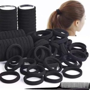 200PCS Seamless Black Elastic Hair Ties for Women, Durable and Soft for Everyday Use
