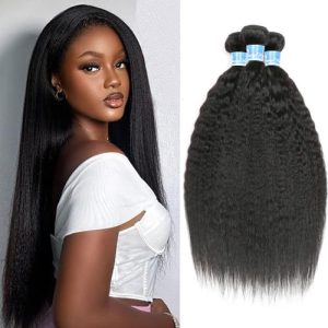 Kinky Straight 100% Brazilian Human Hair Bundles, 3 Pack, 18 Inch Length
