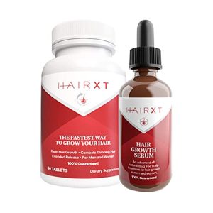 Hair Growth Vitamins & Serum Bundle for Men & Women - 60 Caps, 2 oz