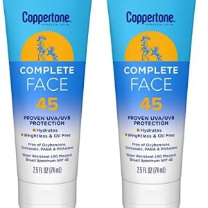 Coppertone Complete SPF 45 Face Sunscreen 2.5 oz Water Resistant 2-Pack for Outdoor Use
