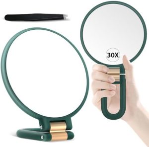 B Beauty Planet 30X/1X Handheld Magnifying Mirror in Green, Compact Size