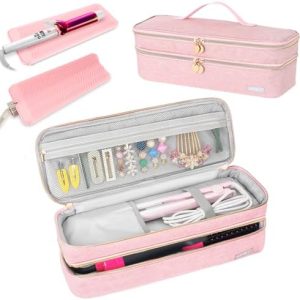 Pink Hair Tools Travel Bag with Heat Resistant Mat for Styling Tools, 12-inch Size