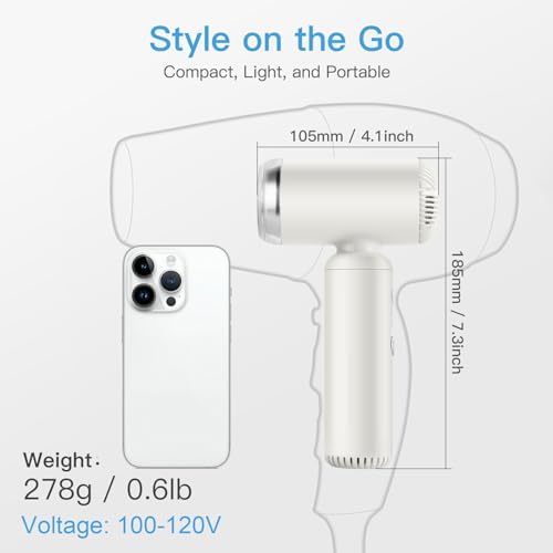 Compact Super Mini Ionic Travel Hair Dryer with Diffuser, Lightweight and Portable Design - Image 2