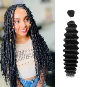 Deep Wave Bulk Human Hair for Braiding 50g 16 Inches Natural Texture