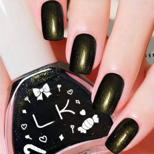 Fast Dry Black Glitter Nail Polish with Gold Sparkle, 15ml Bottle for Easy Application