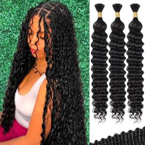 22-Inch Deep Wave Human Braiding Hair, 110g Total Weight, 3 Bundles for Styling